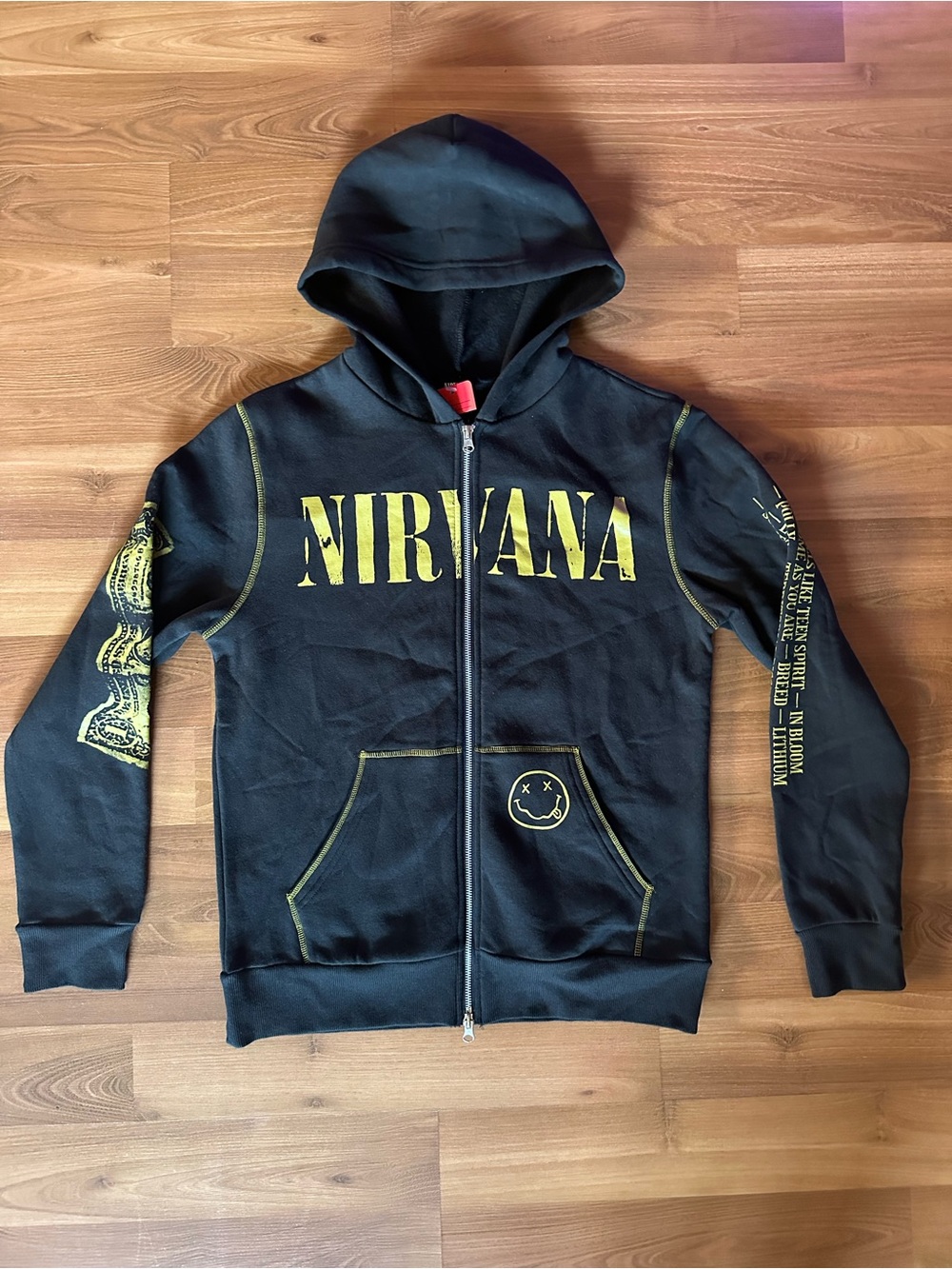 NIRVANA Black & Yellow Full-Zip Hoodie Jacket